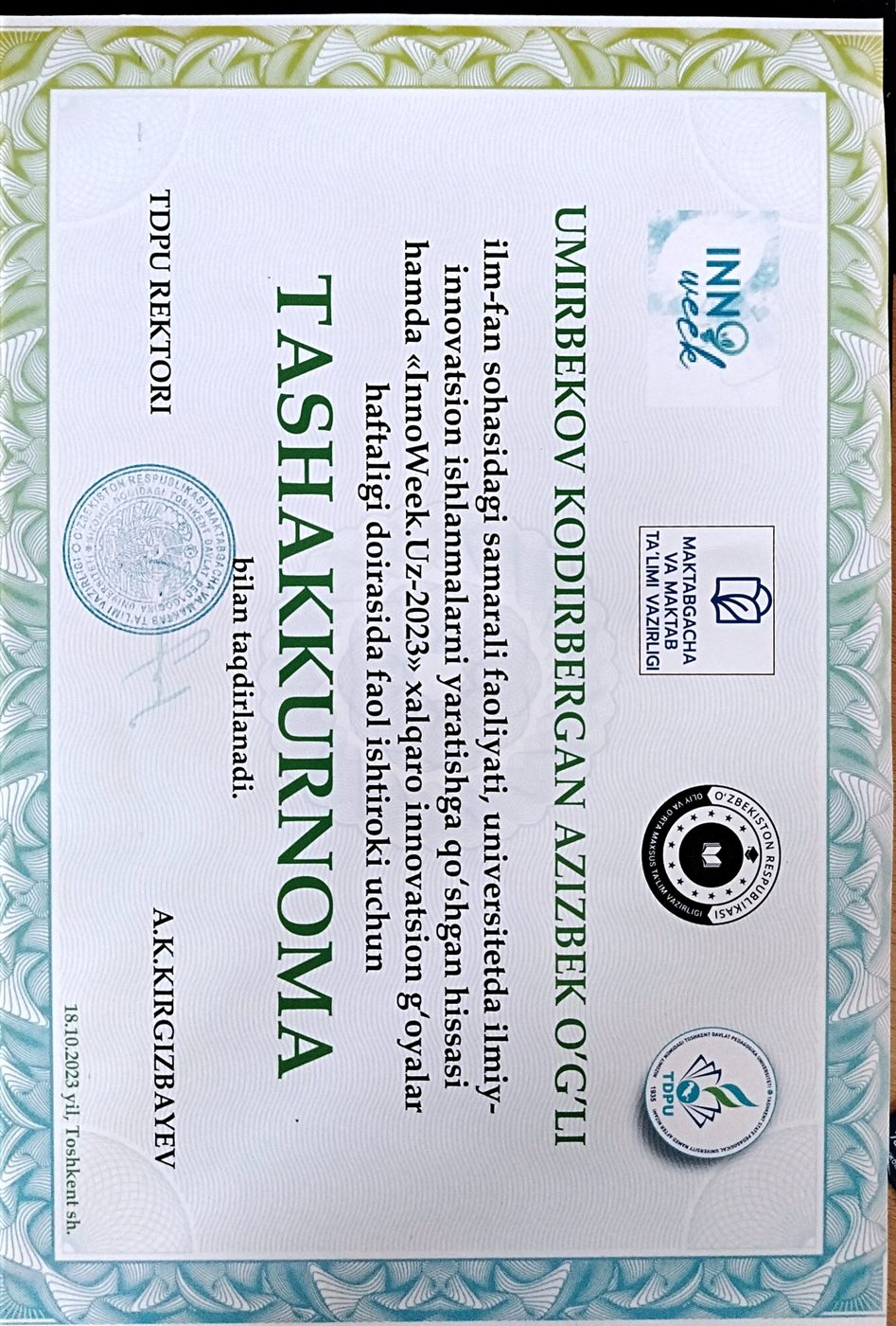TDPU Tashakkurnoma, InnoWeek.Uz-2023