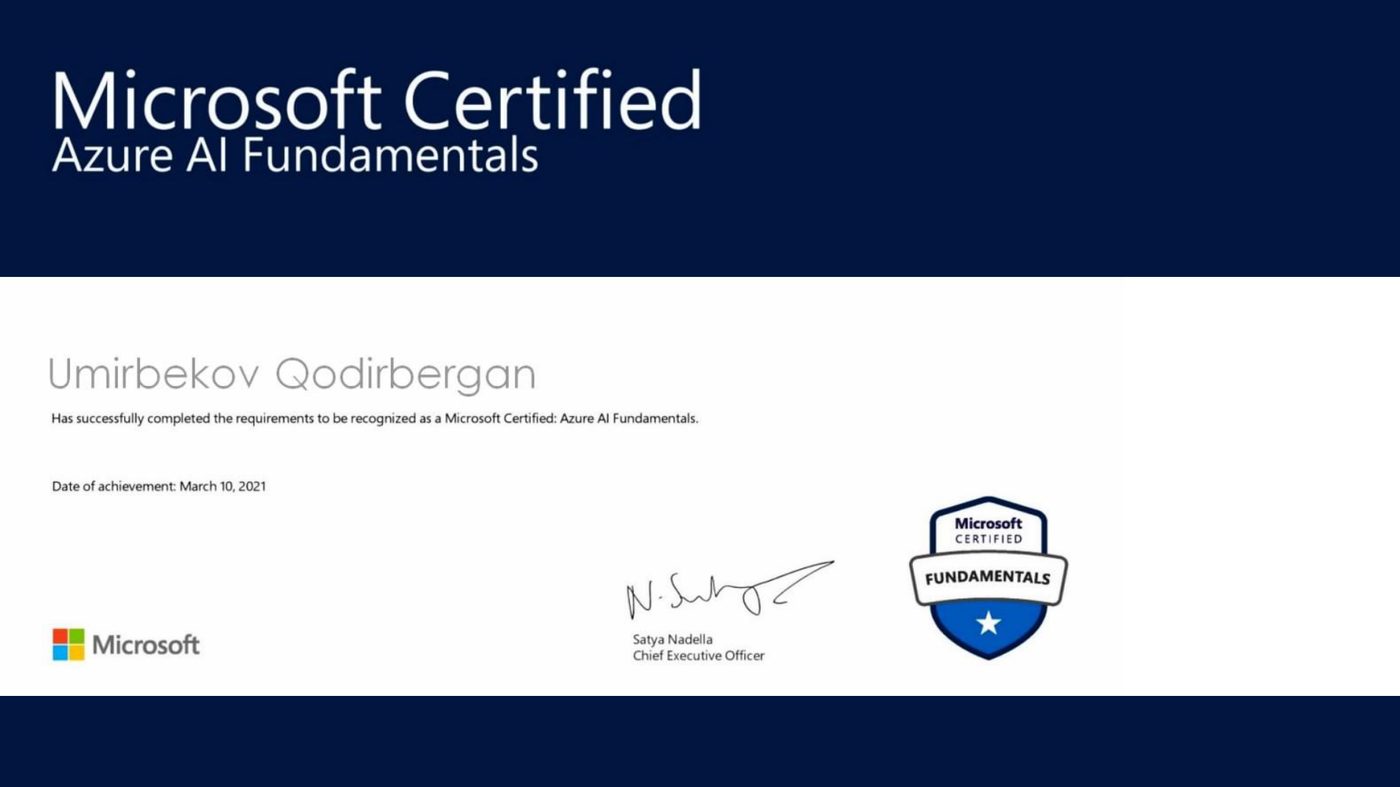 Microsoft Certified: Azure AI Fundamentals sertifikati