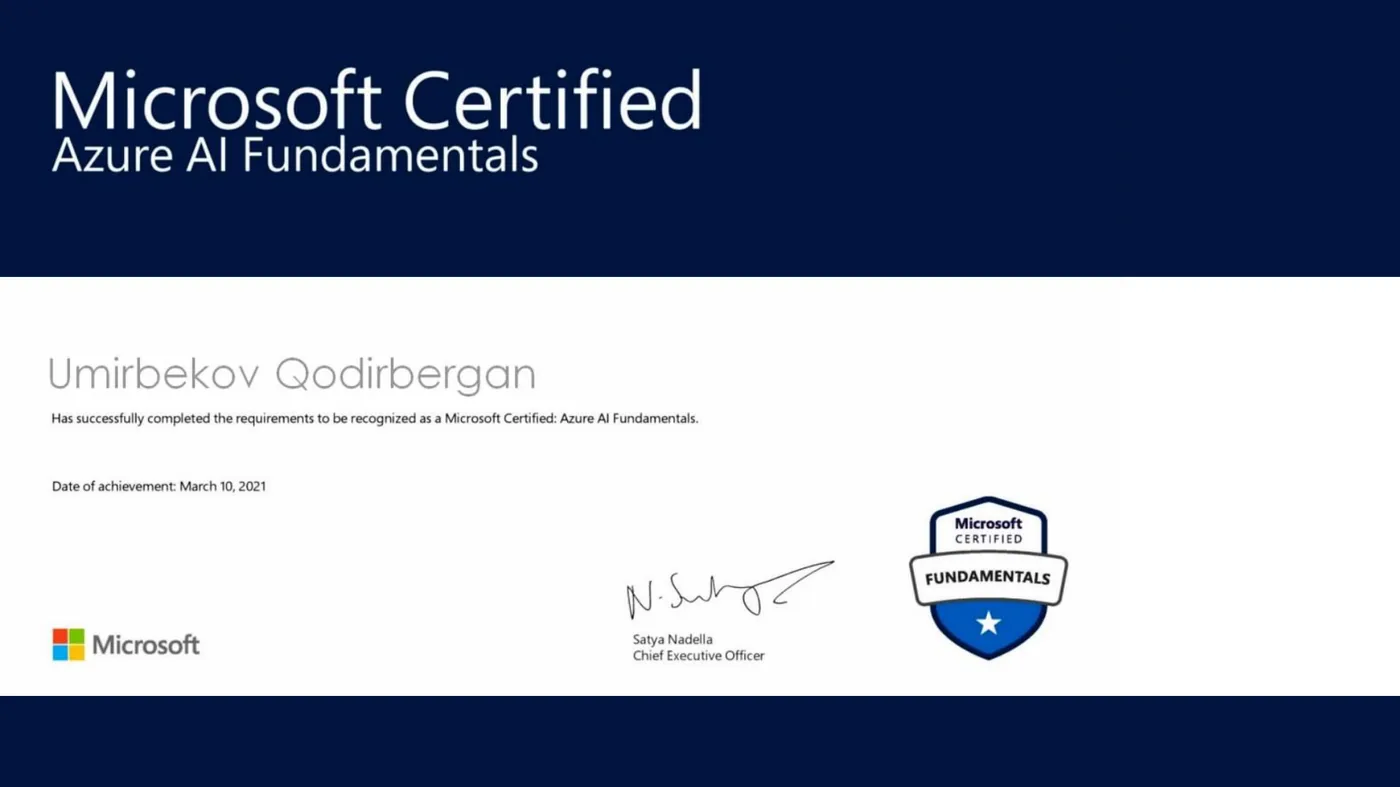 Microsoft Certified: Azure AI Fundamentals sertifikati